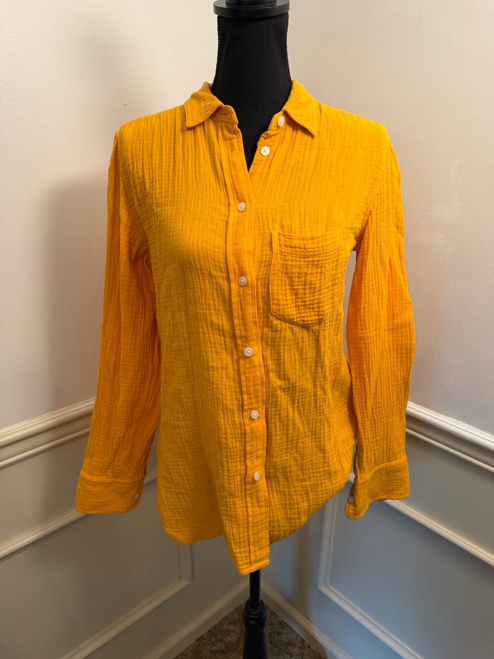 J.Crew Classic Double-Gauze Button-Down Top Sunshine Yellow Coastal Lagenlook
